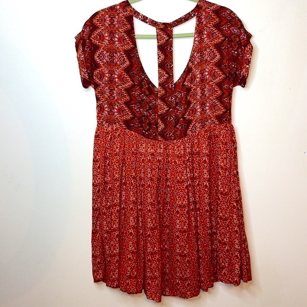 Free People Sundown Babydoll Dress Spilt Open Back Flowy Aztec Print - Picture 6 of 7